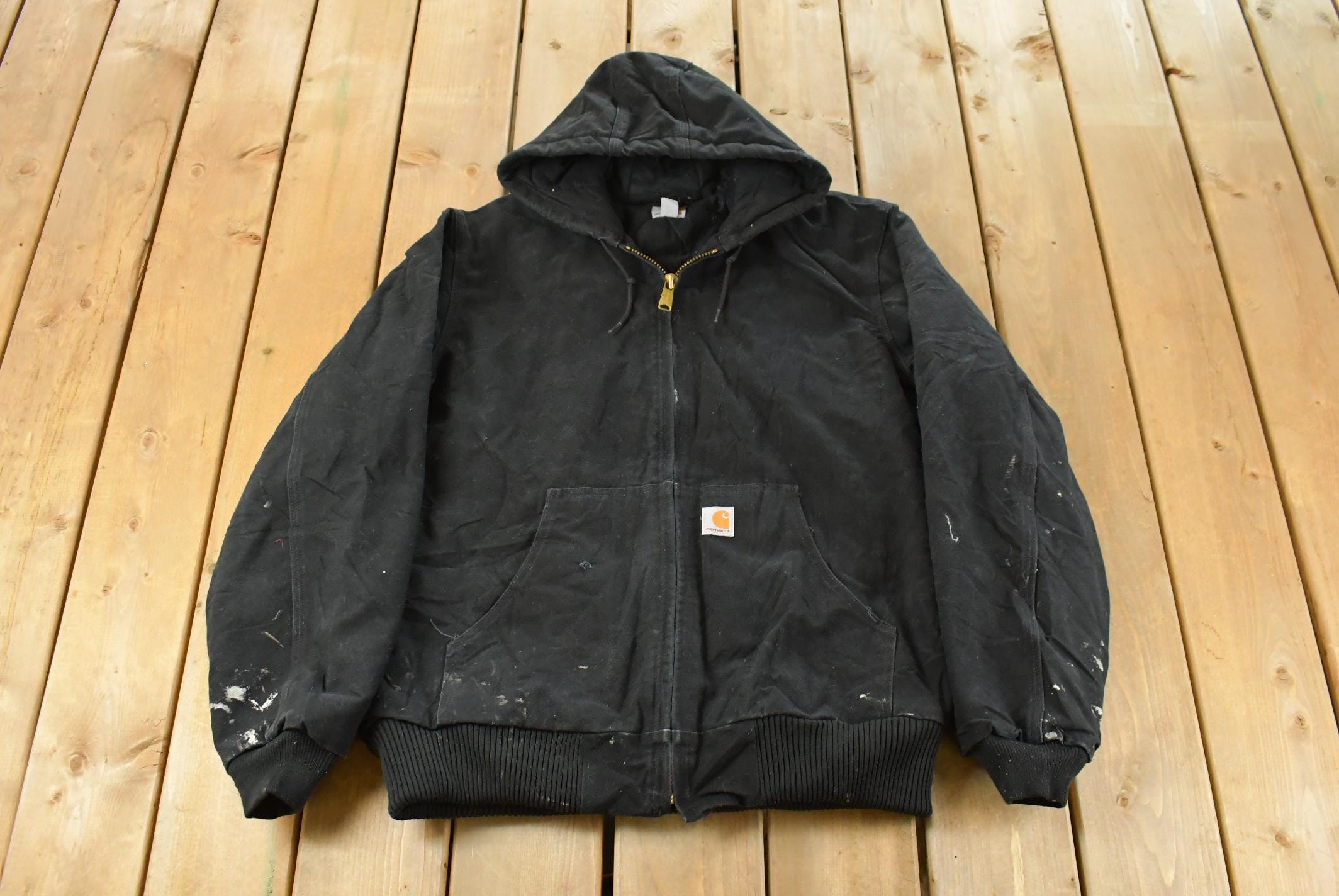 Vintage 1990s Carhartt Distressed Canvas Hooded Jacket Men's Large Tall