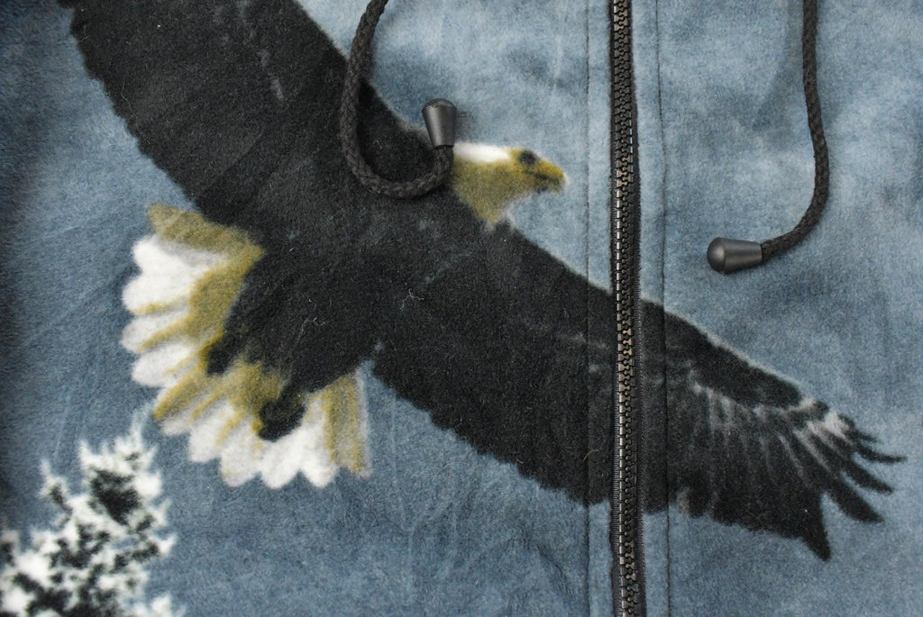 Vintage 1990s Kokopelli American Bald Eagle Fleece Sweater Jacker Men's XL / Outdoors / 90s Sweater / Fleece Zip up / All Over Print