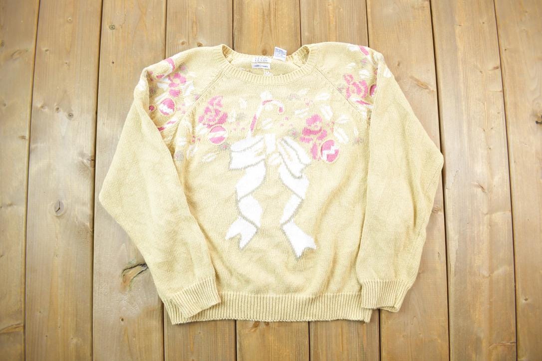 Vintage 1980s Leon Levin Hand Loomed Knit Christmas Crewneck Sweater