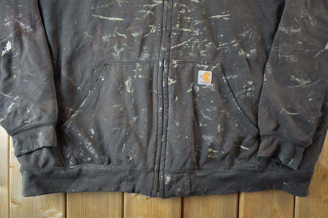 Vintage Distressed Carhartt Full Zip Fleece Lined Hoodie Sweatshirt