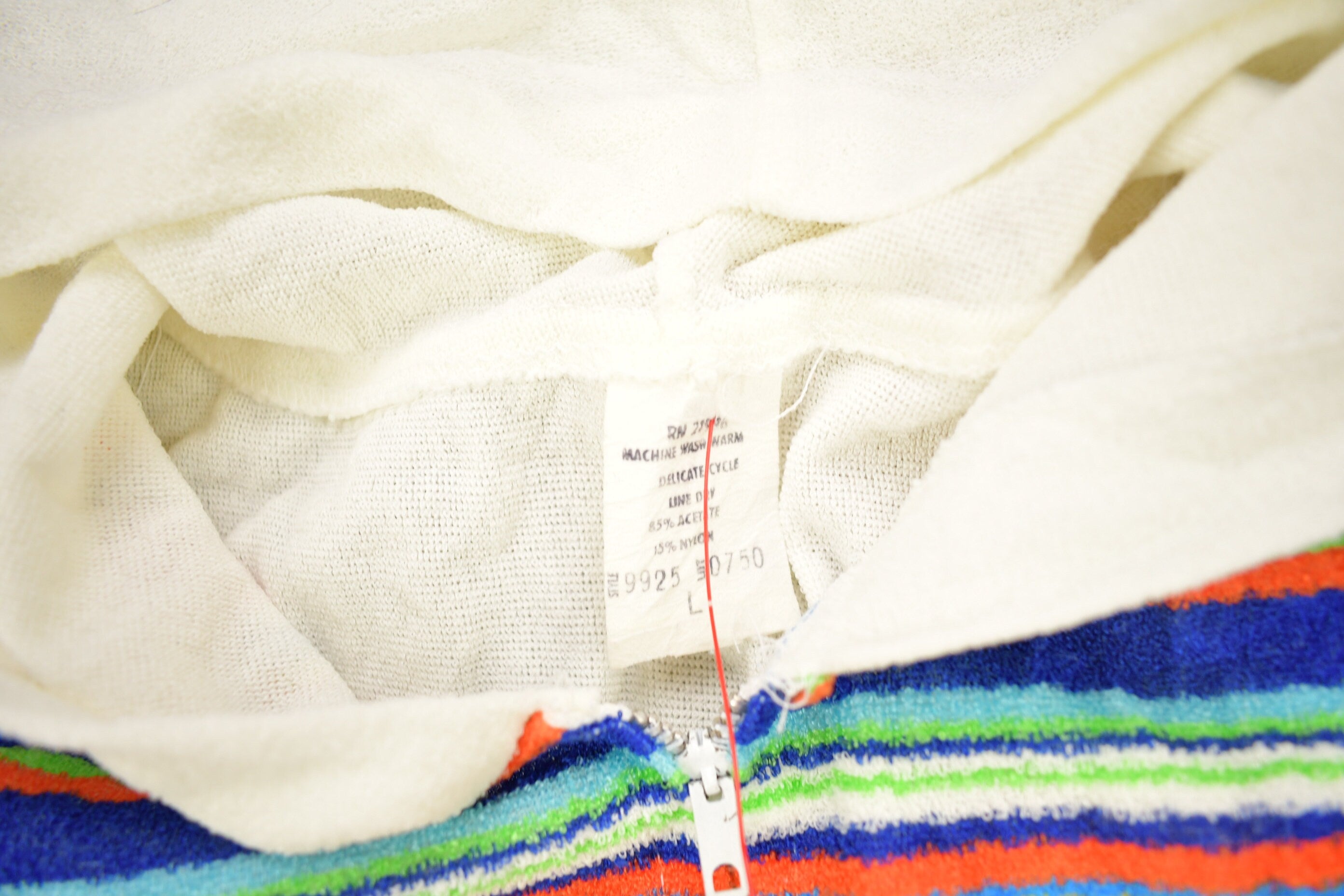 Vintage 1990s Terry Cloth Patchwork Striped Zip Up Hoodie