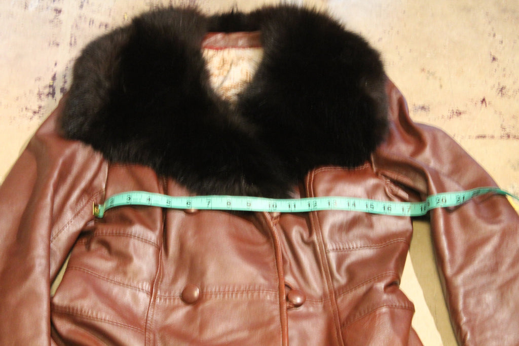 Vintage 1980s Mr Sabre Fur Collar Leather Trench Coat