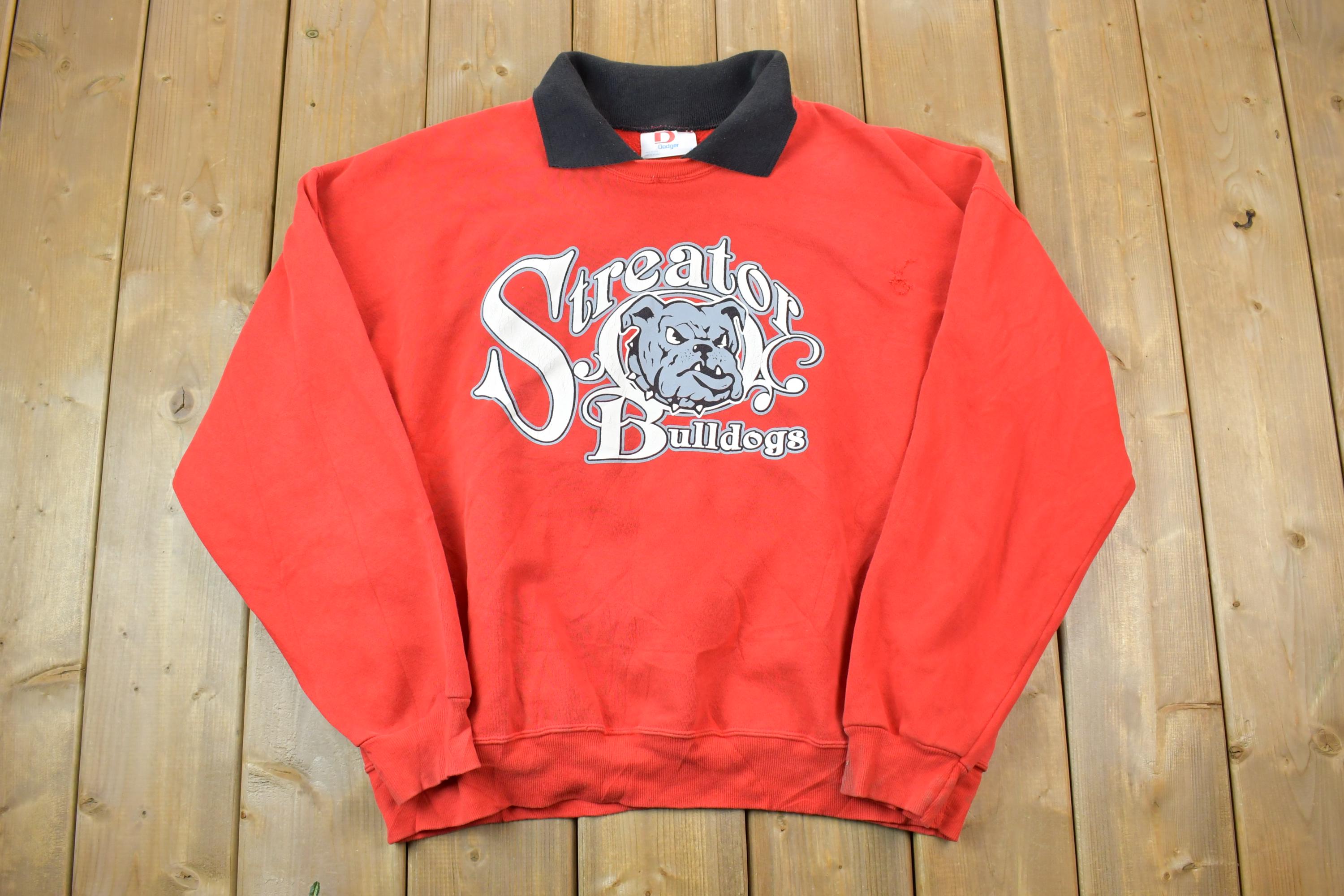 Vintage 1990s Dodger Streater Bulldogs Collared University Collegiate Crew Neck  Embroidered  NCAA Sweatshirt  Sportswear  Americana