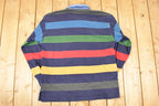 Vintage 1990s Gant Striped Denim Collar Quarter Button Rugby Shirt Men's L
