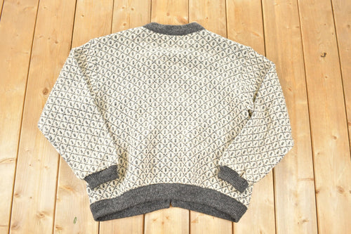 Vintage 1990s LL Bean Wool Knit Abstract Pattern Cardigan Sweater Mens M