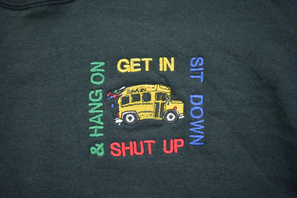 Vintage 1990s Jerzees Supersweats Embroidered Bus Crewneck Sweatshirt Made In USA