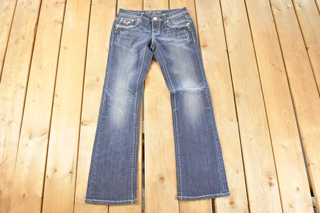 Vintage Deadstock Y2K Grace In LA Bedazzled Bootcut Low Rise Skinny Jeans Women's Size 27 x 32