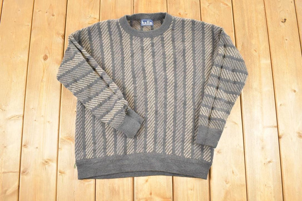 Vintage 1990s Bella Knit Striped Crewneck Sweater Mens M