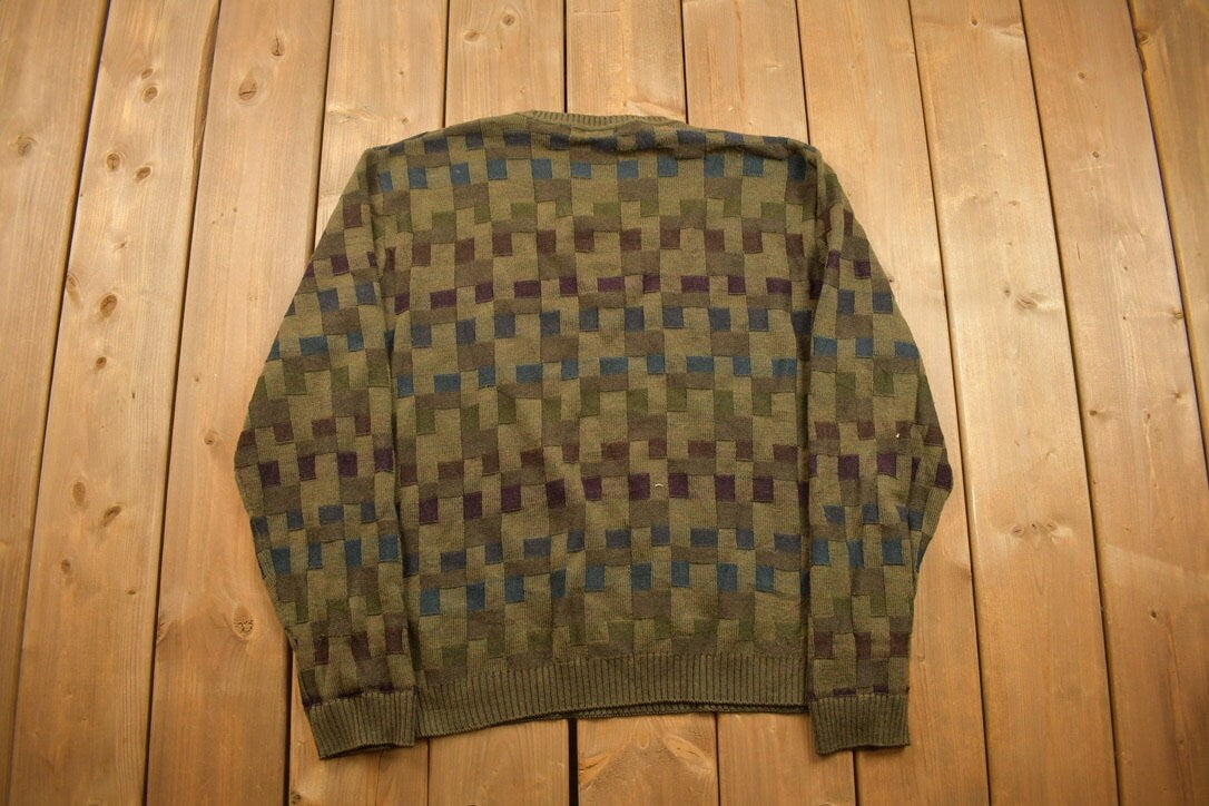 Vintage 1990s Lenor Romano Knitted Crewneck Sweater / Vintage 90s Crewneck / All Over Pattern / Colorful / Sweatshirt / Abstract Pattern