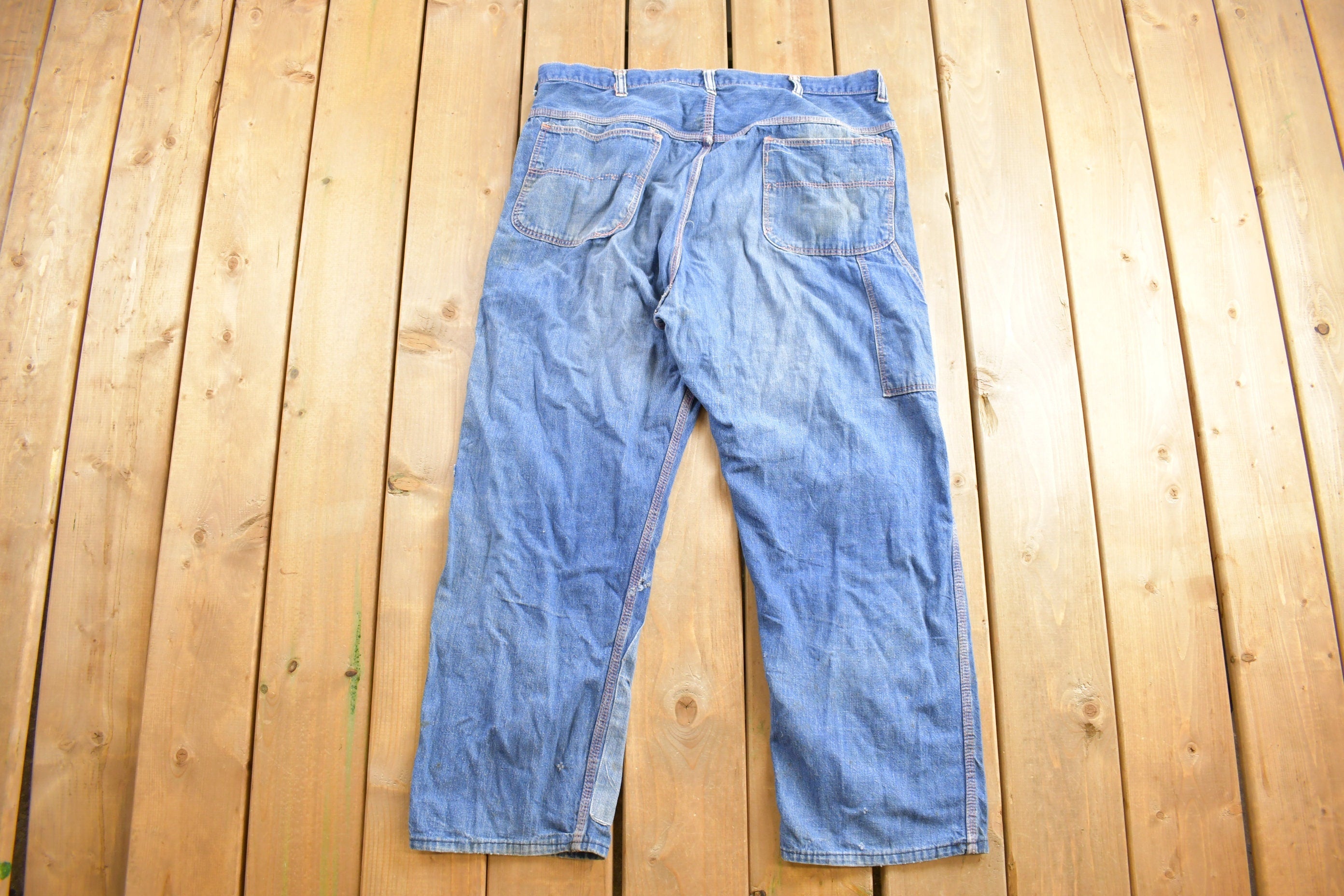 Vintage 1990s Wrangler Distressed Patchwork Denim Jeans Size 39 x 27 American Vintage