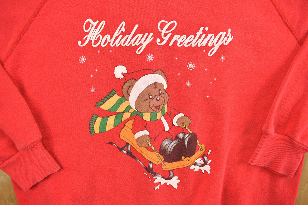 Vintage 1990s Teddy Bear Sled Christmas Crewneck Sweatshirt