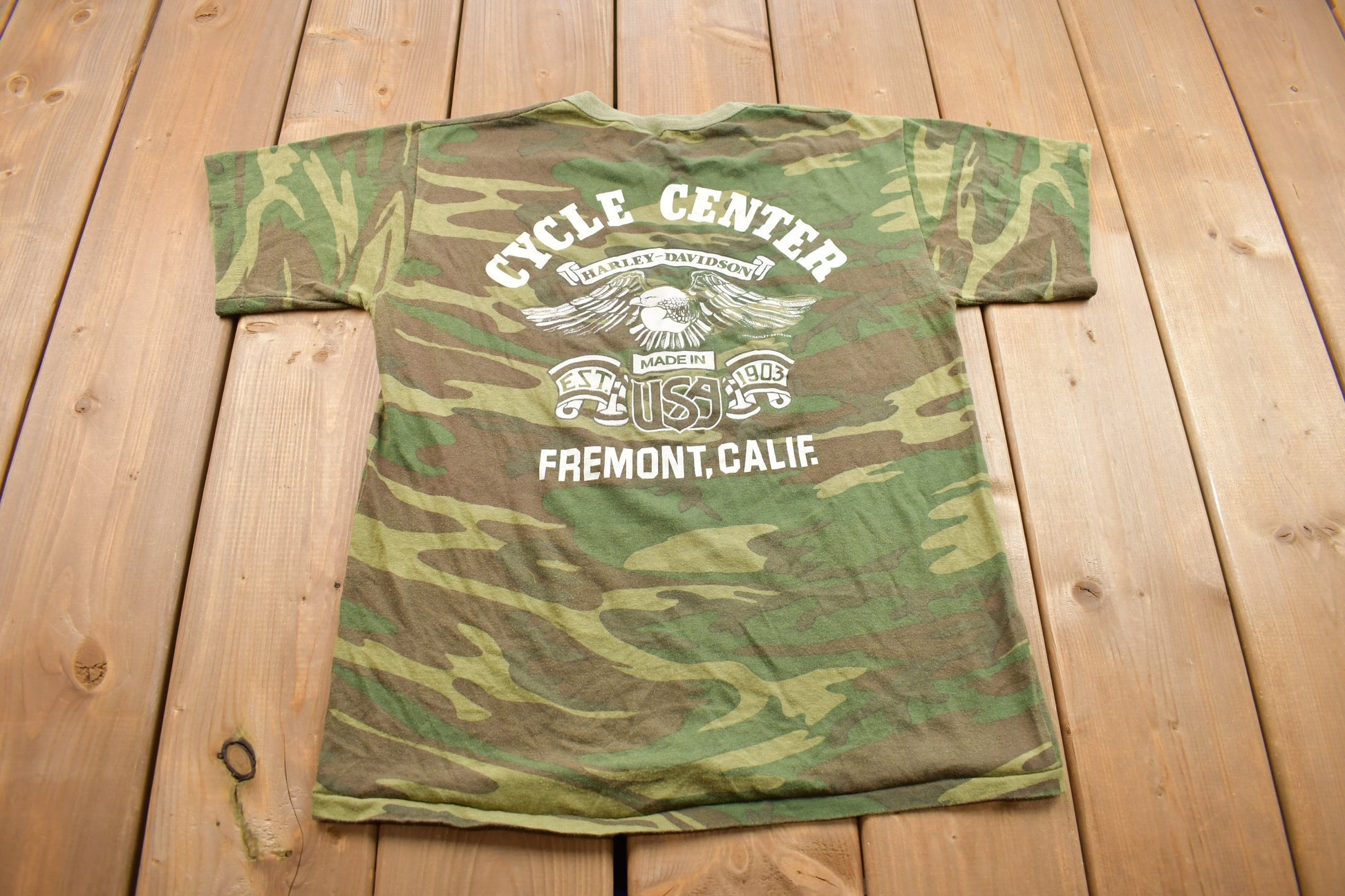 Vintage 1982 Harley "Live to Ride, Ride to Live" Camo T Shirt / Cycle Center / Rare Vintage / Streetwear / Single Stitch / Made In USA