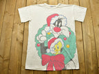 Vintage 90's Looney Tunes Christmas Lounge T-Shirt , All Over Print , Made In USA , Graphic , Single Stitch , 90s