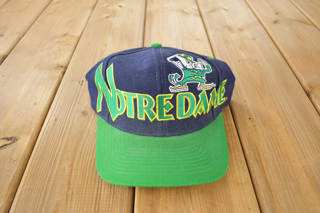 Vintage 1990s University Of Notre Dame Collegiate Big Logo Snap Back Hat  Fighting Irish  90s Snap Back  Vintage Hat  Embroidered
