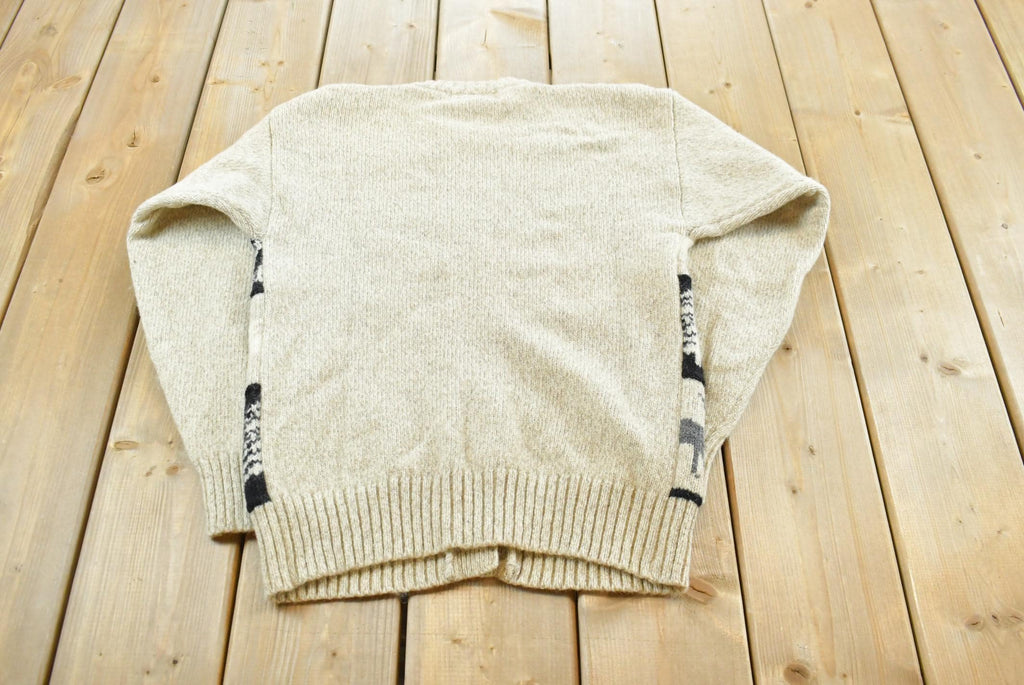 Vintage 1988 Eddie Bauer Wool Knit Animal Nature Cardigan Mens S
