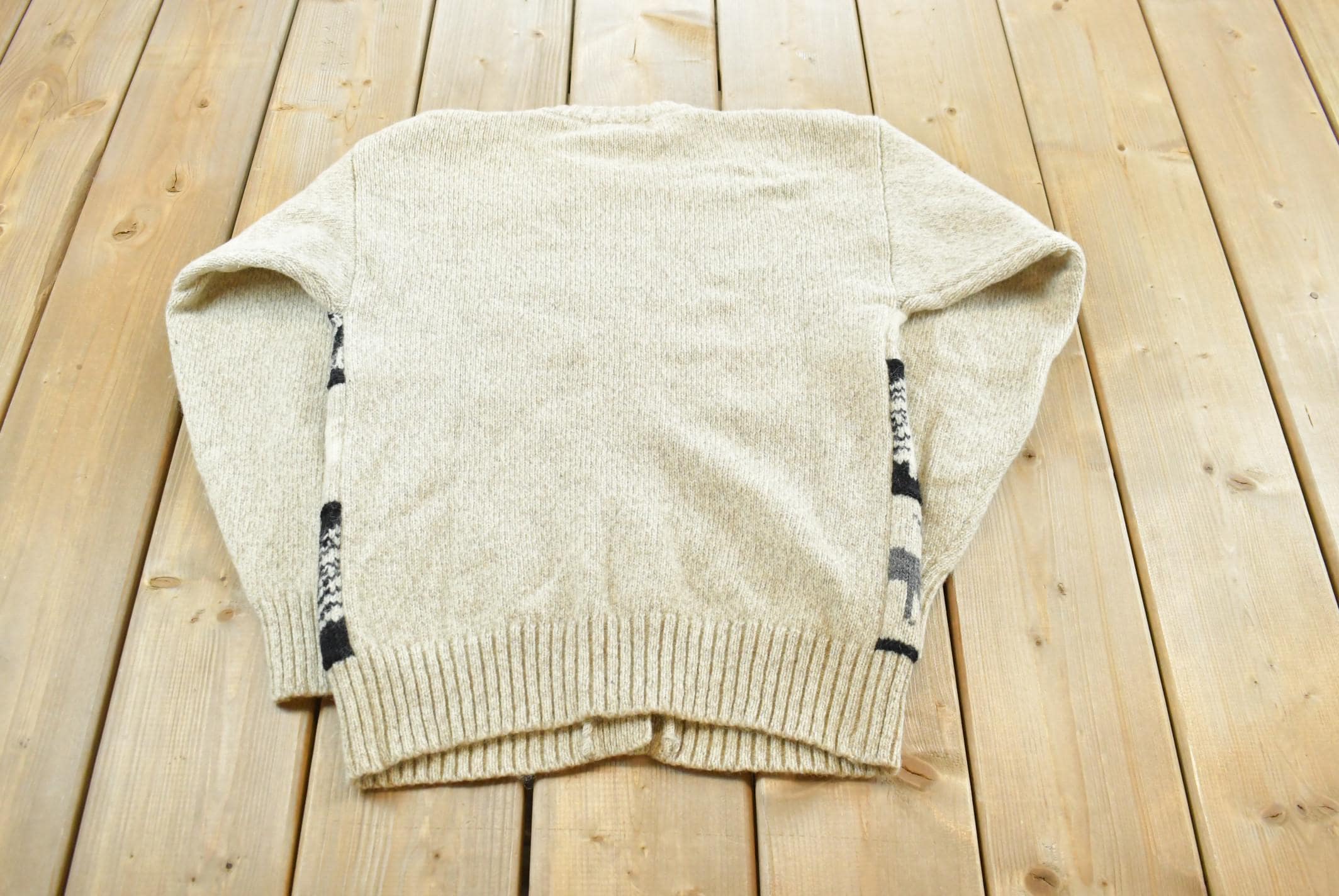 Vintage 1988 Eddie Bauer Wool Knit Animal Nature Cardigan Mens S