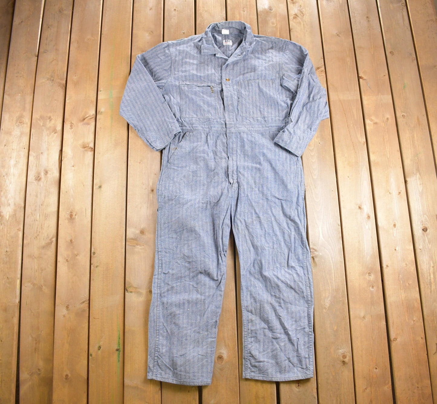 Vintage 1980s Lee Union-Alls Herringbone Jumpsuit / Vintage Coveralls / Hickory Stripe Denim / Distressed Workwear /