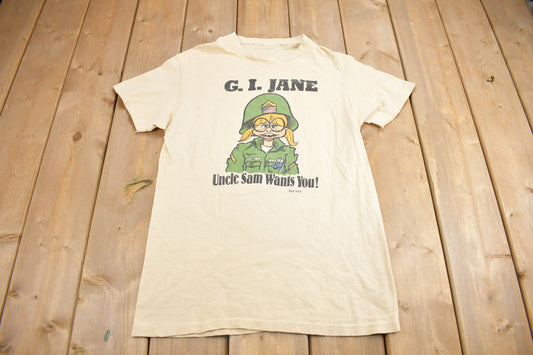 Vintage 1980s G.I. Jane Uncle Sam Wants You Graphic T Shirt / Vintage T Shirt / Streetwear / Graphic Tee / Single Stitch / Made In USA