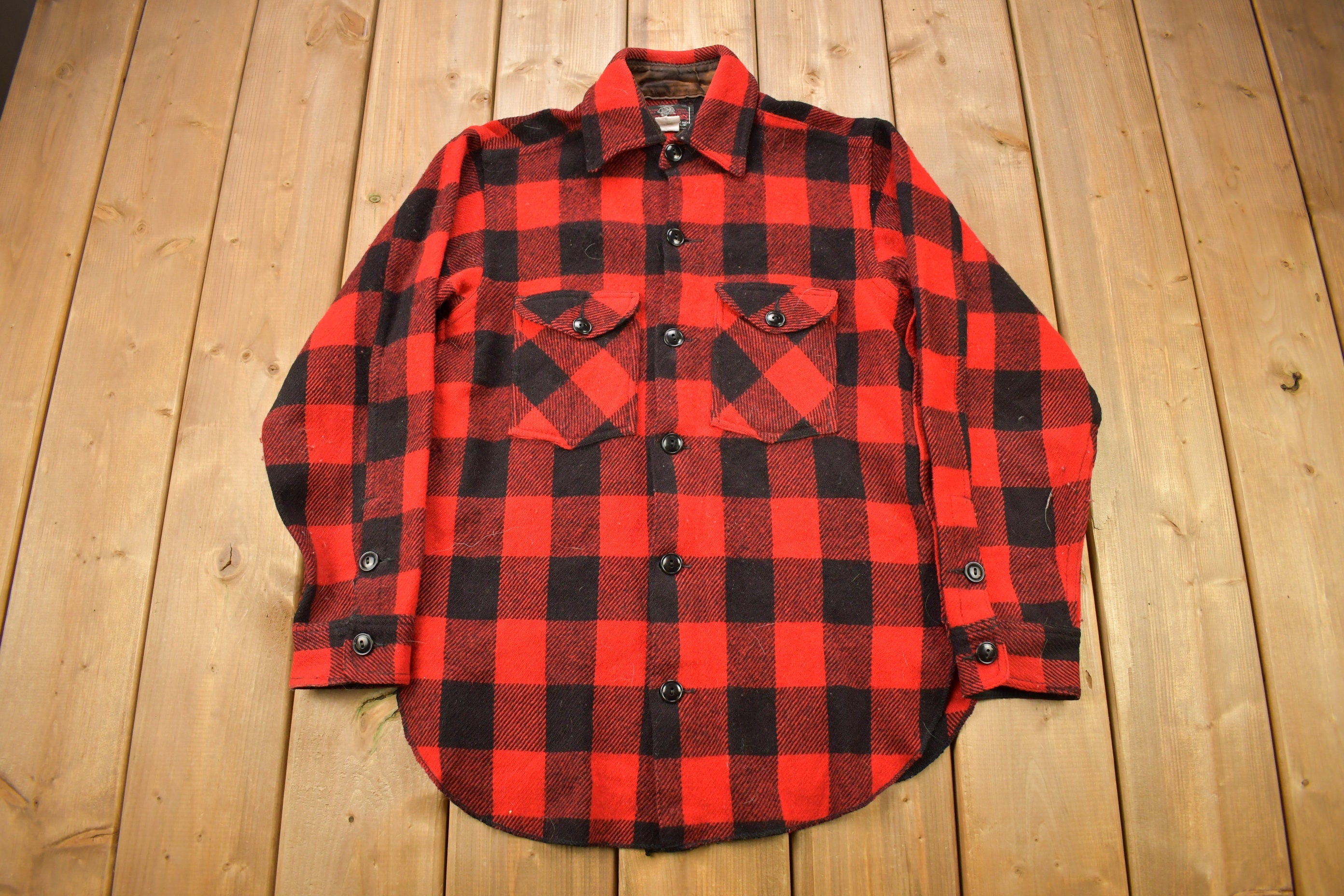 Vintage 1960s Johnson Wool Buffalo Plaid Hunting Togs Shirt