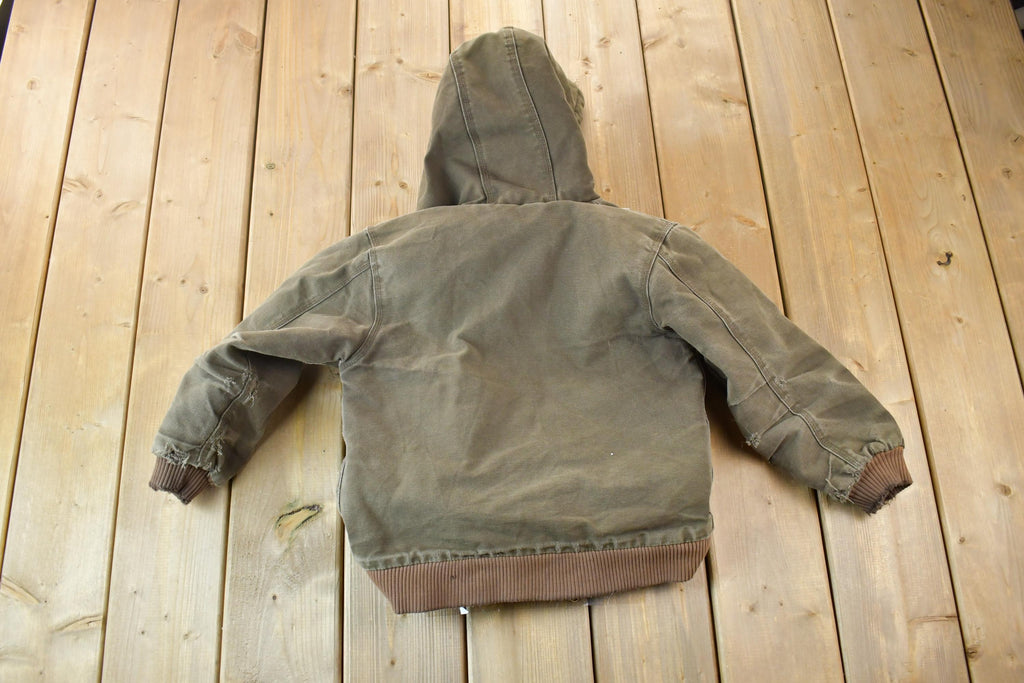 Vintage 1990s Youth Distressed Carhartt Blanket Lined Full Zip Heavy Canvas Hoodie Jacket Made In USA