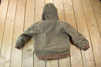 Vintage 1990s Youth Distressed Carhartt Blanket Lined Full Zip Heavy Canvas Hoodie Jacket Made In USA