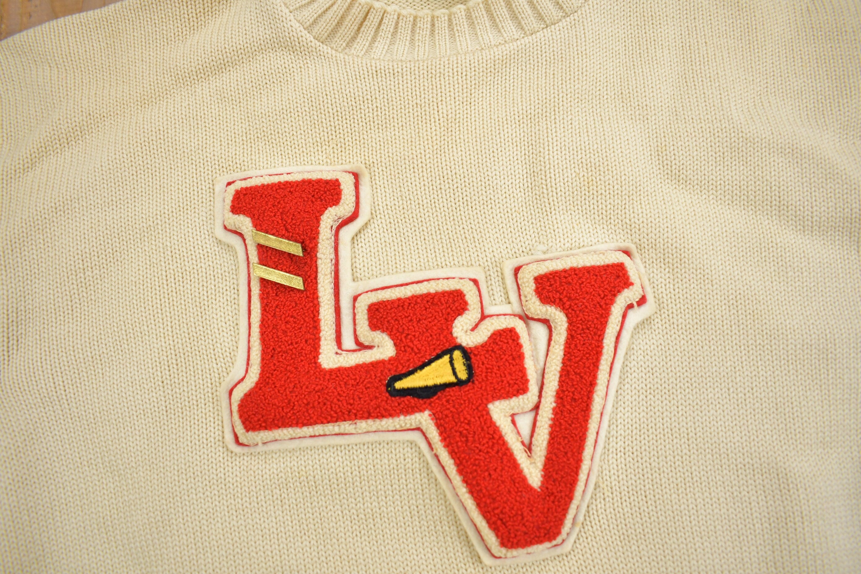 Vintage 1950s 100% Wool Collegiate Varsity Style Knit Sweater "LV" True Vintage Made In USA