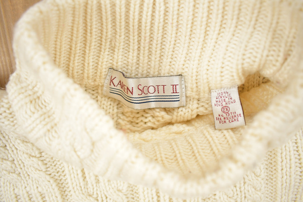 Vintage 1990s Karen Scott II Cable Knit Mockneck Sweater