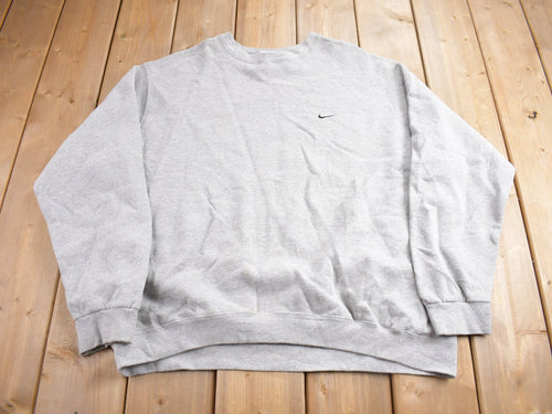 Vintage Y2K Nike Heather Grey Embroidered Mini Swoosh Crewneck Sweatshirt / Vintage Nike / Sportswear