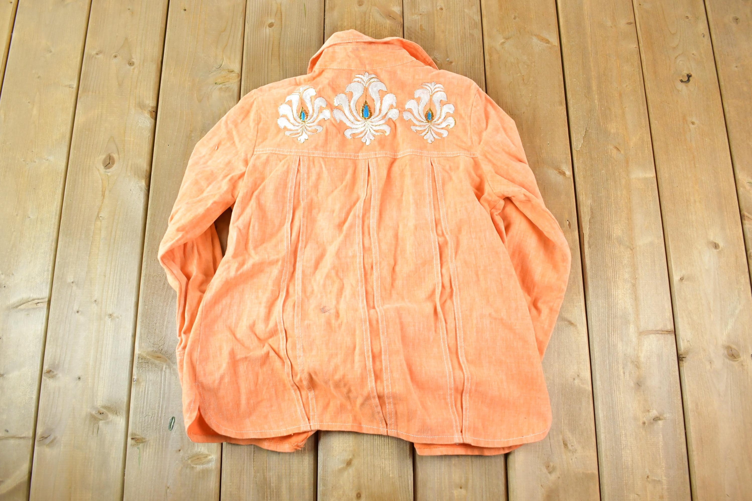 Vintage 1970s Maximum Floral Embroidered Button Up Shirt Womens M