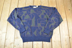 Vintage 1990s Club International Knit Abstract Pattern Crewneck Sweater Made In 90s Crewneck