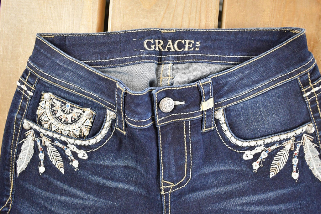 Vintage Deadstock Y2K Grace In LA Bedazzled Bootcut Low Rise Jeans Women's Size 26 x 31