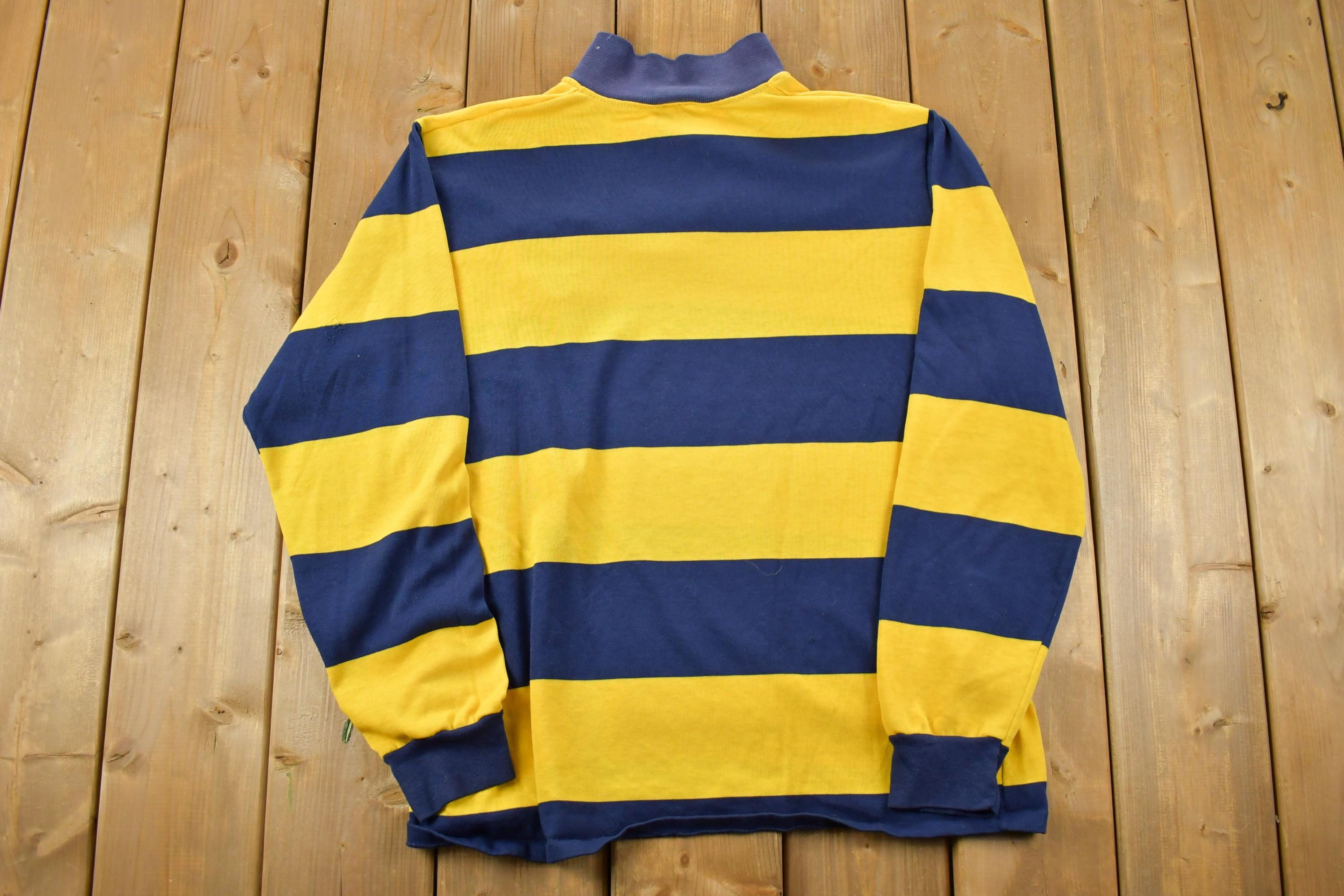 Vintage 1990s Cia Striped Rugby Style Quarter Button Up Shirt