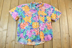 Vintage 1990s Liz Sport Neon Floral Button Up Shirt