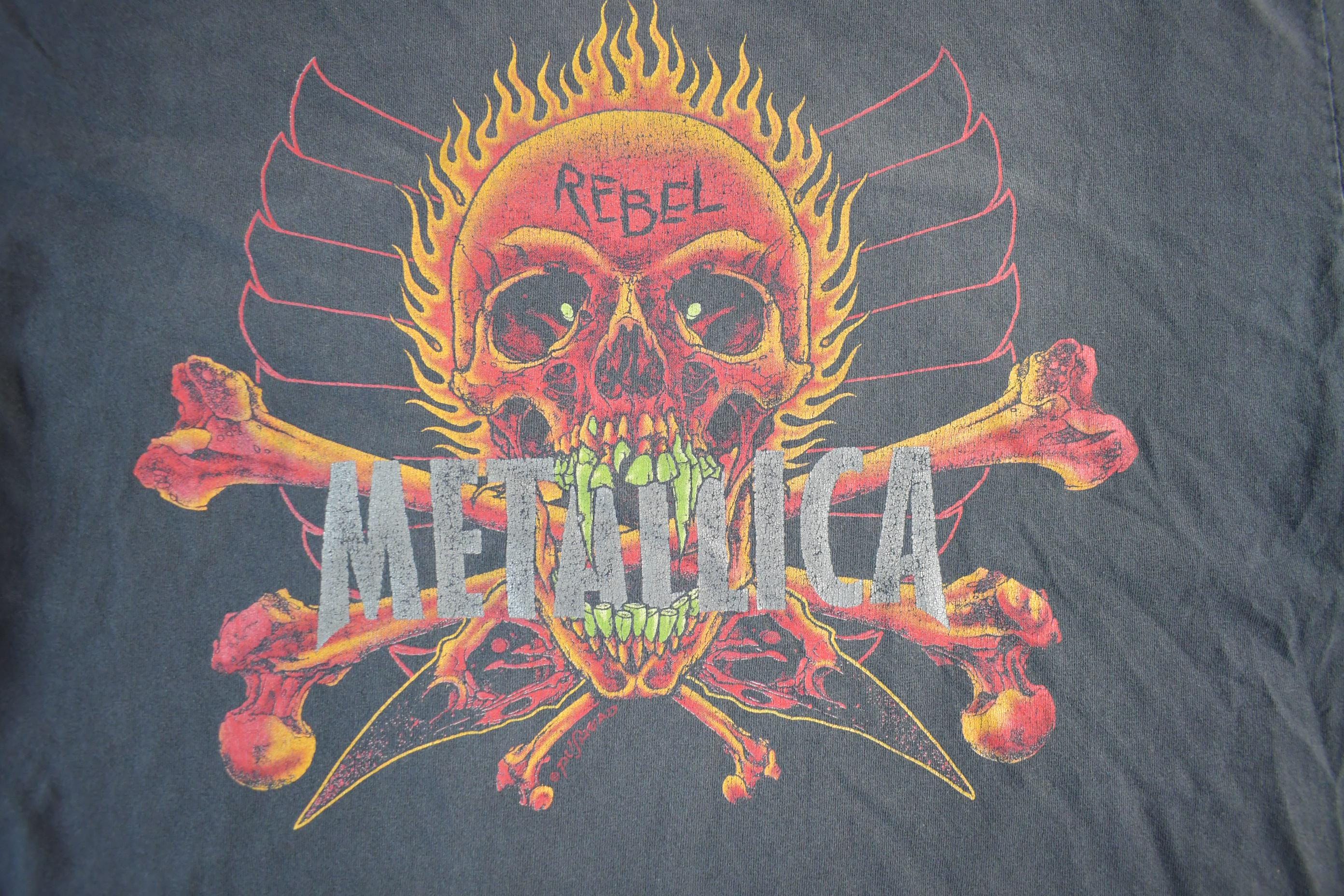 Vintage 1997 Metallica Pushhead Flaming Yin Yang Head Rebel Band T-Shirt Men's XL
