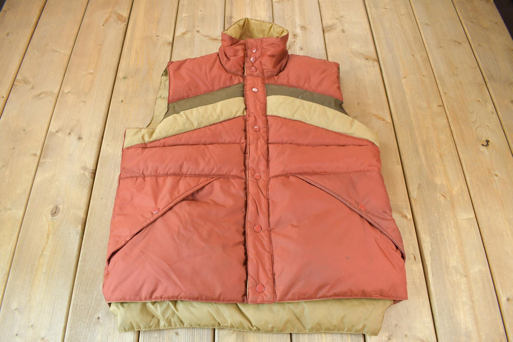 Vintage 1980s Beige & Red Reversible Swan Productions Puffer Vest