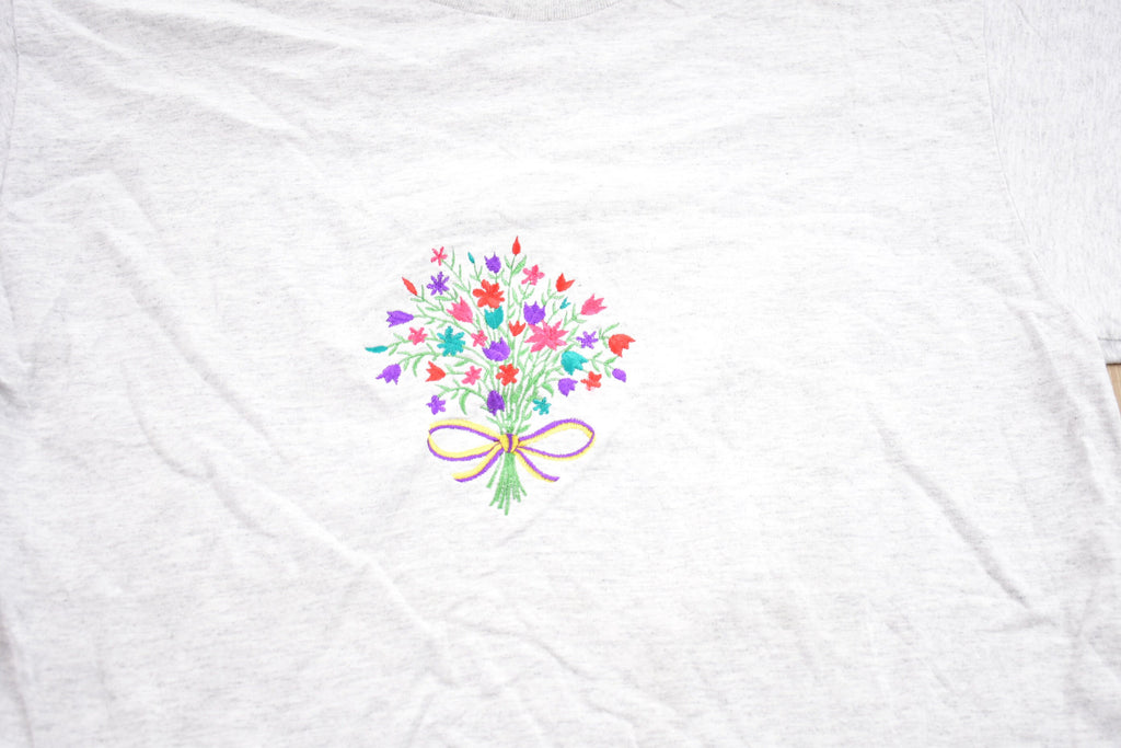 Vintage 1990s Floral Embroidered Double Collar T-Shirt