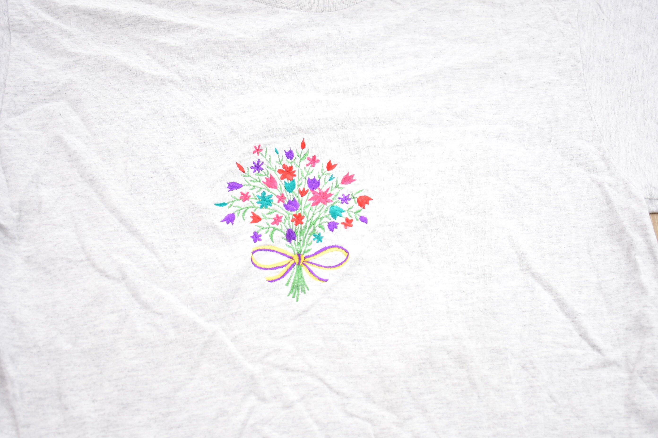 Vintage 1990s Floral Embroidered Double Collar T-Shirt