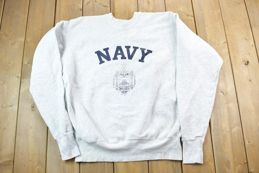Vintage Military Navy Naval Academy Store Grey Crewneck Sweatshirt