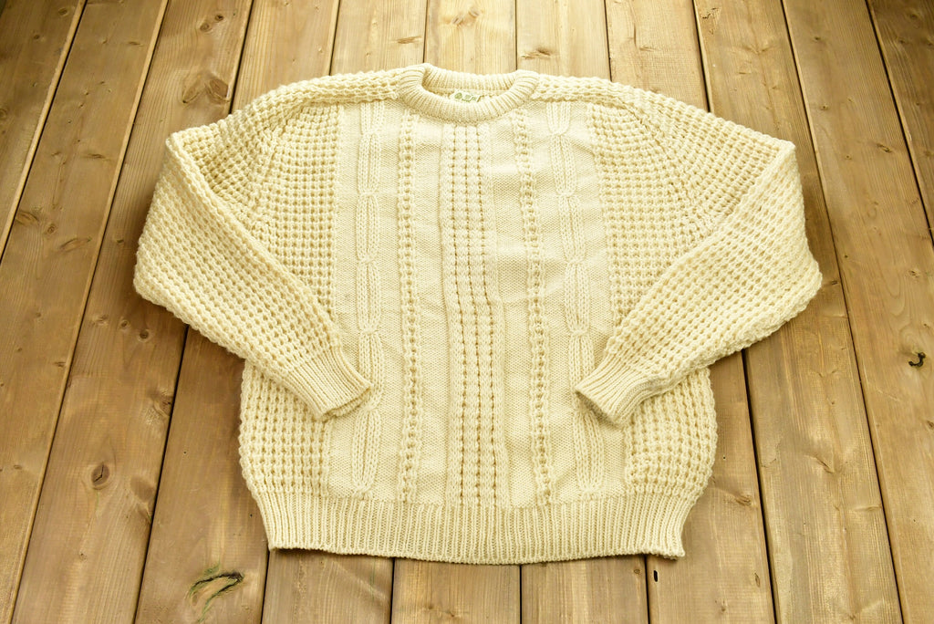 Vintage 1980's 100% Pure New Wool Cable Knit Sweater