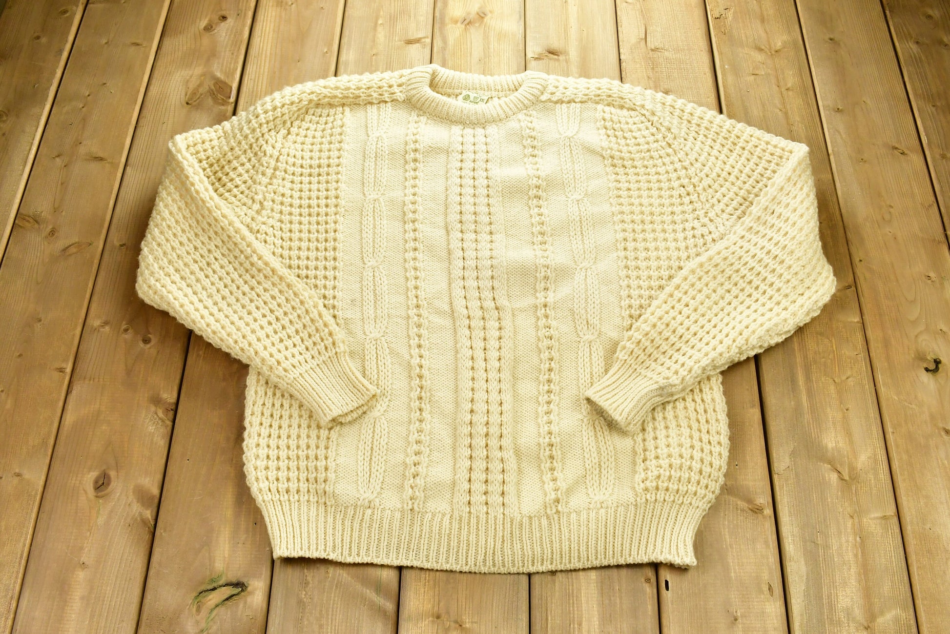 Vintage 1980's 100% Pure New Wool Cable Knit Sweater