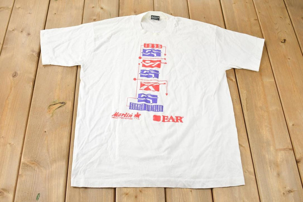 Vintage 1995 Summer Biathlon Single Stitch Graphic T Shirt Made In USA