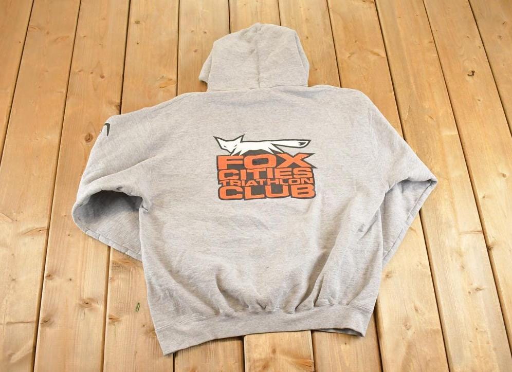 Vintage 1990s Fox Cities Triathlon Club Souvenir Hoodie Sweatshirt Men's M
