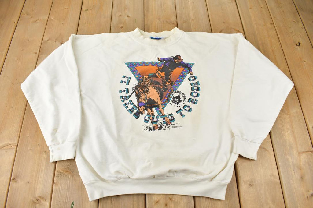 Vintage 1995 PRO RODEO CANADA Cowboy Graphic Crewneck Sweatshirt Made In Canada