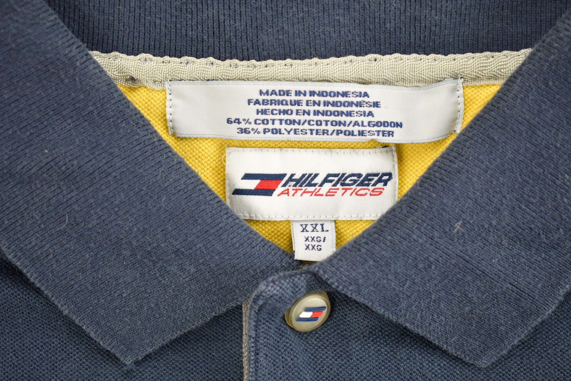 Vintage 1990s Tommy Hilfiger Athletics Navy Quarter Button Polo Shirt