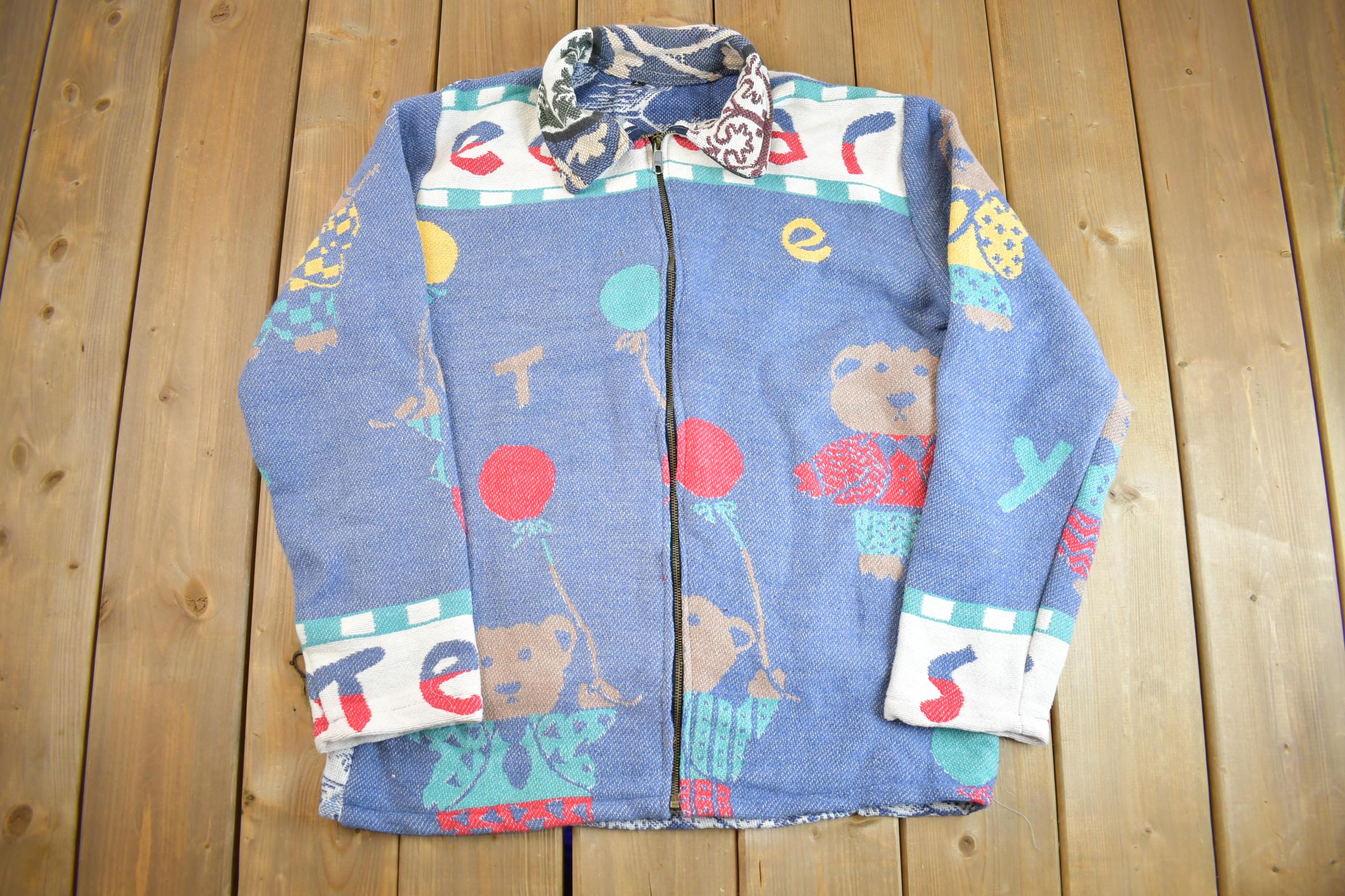Vintage 1990s Embroidered All Over Print Zip Up Jacket Sweater - Large