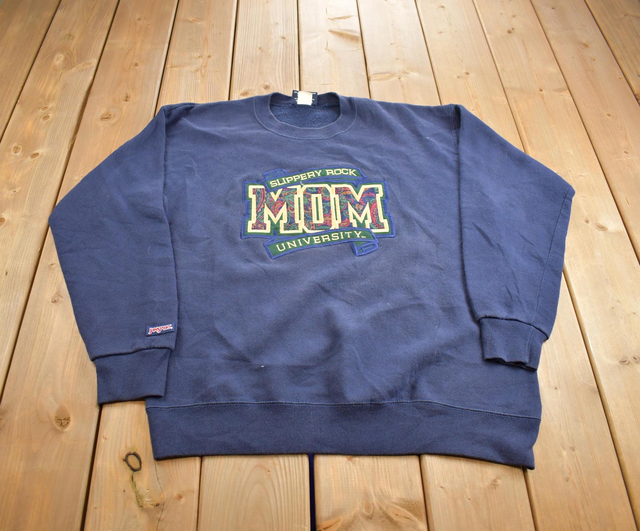 Vintage 1990s Slippery Rock Mom University Embroidered Crewneck Sweatshirt Made In USA