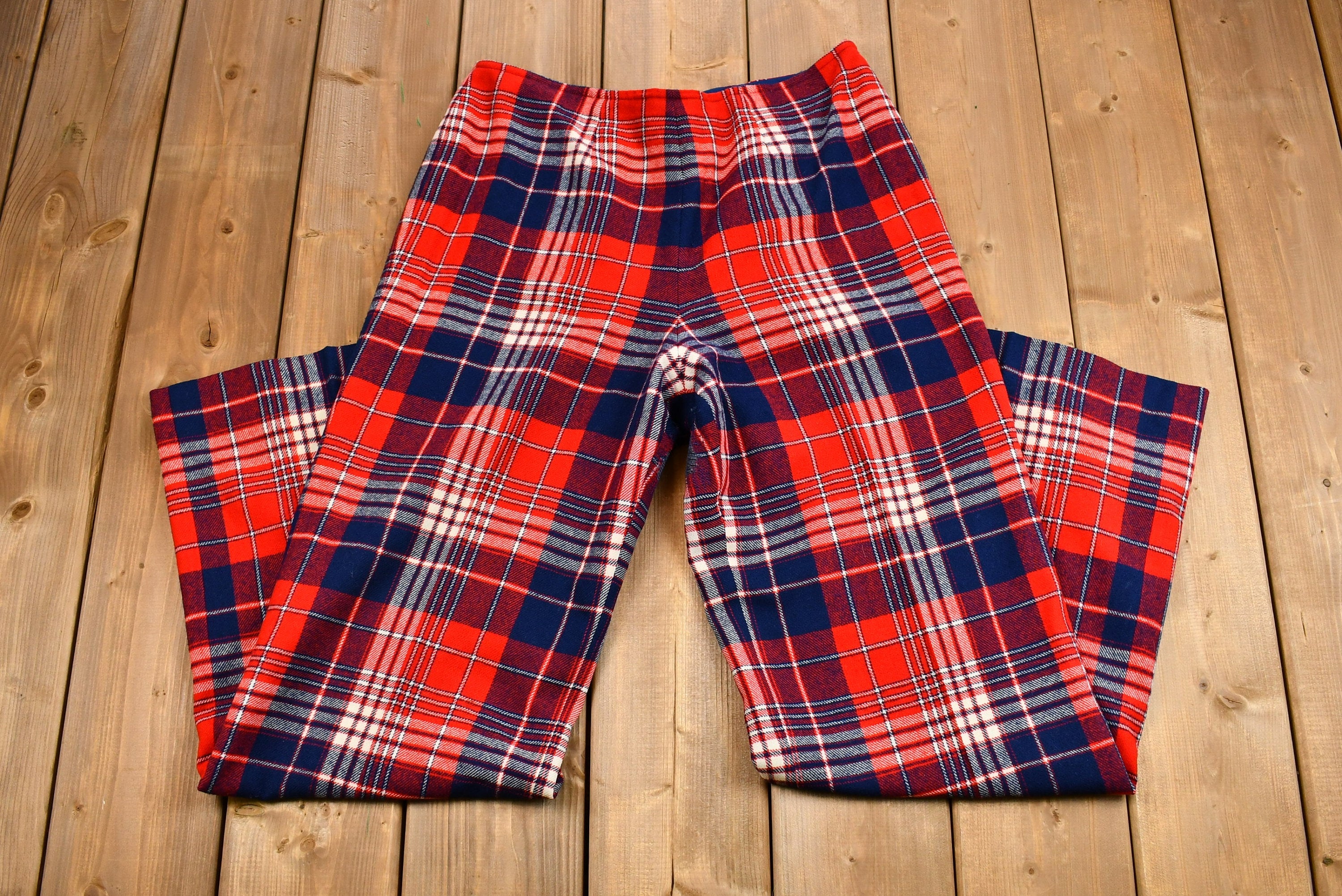 Vintage 1960s Distressed Pendleton Wool Plaid Flare Pants