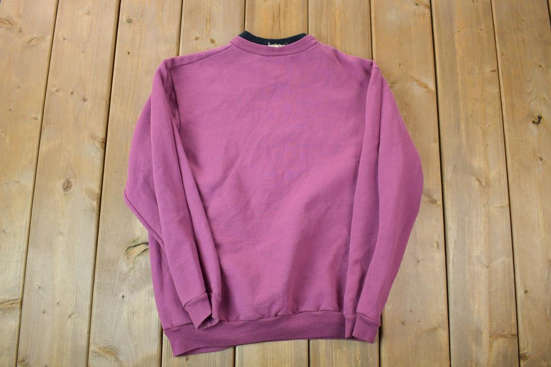 Vintage 1990s Top Stitch Double Collar Embroidered Butterfly Cute Crewneck Sweater