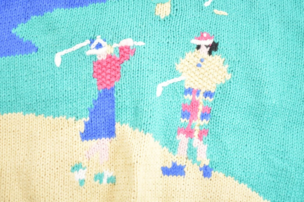 Vintage 1990s Golf Theme Knitted Cardigan Sweater