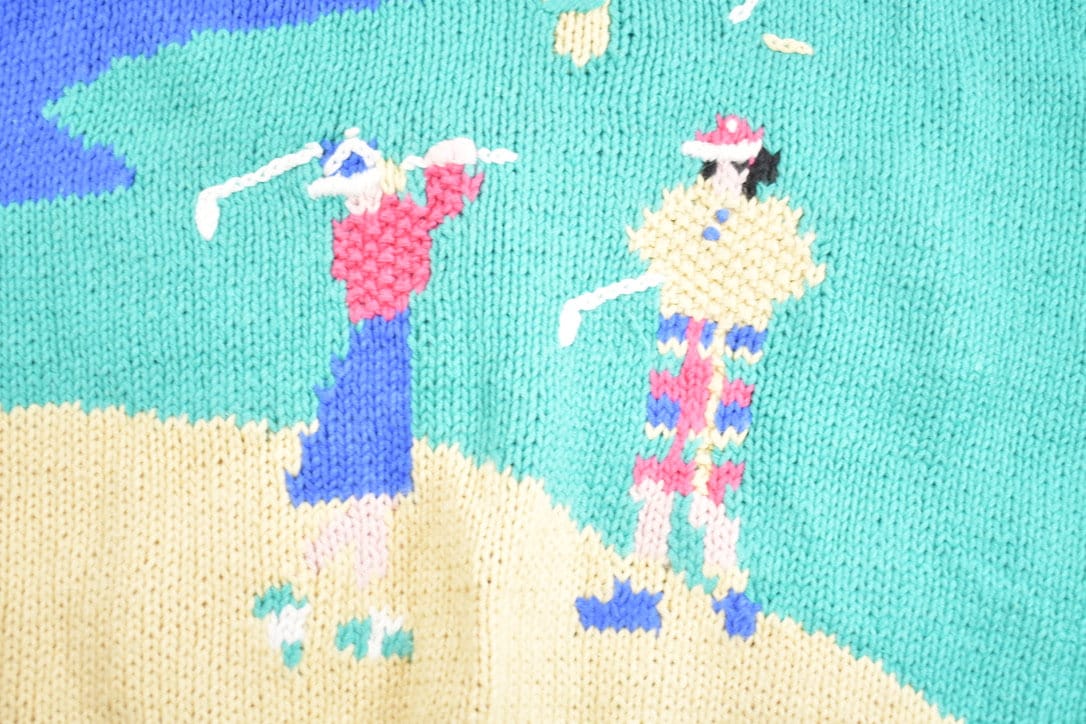 Vintage 1990s Golf Theme Knitted Cardigan Sweater